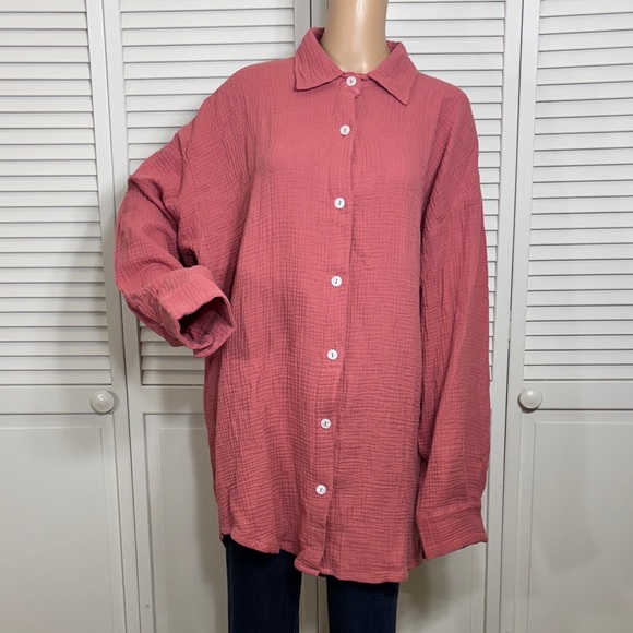 Vitamin A Pink Button Down Shirt Cotton Gauze Relaxed XL - Picture 1 of 12